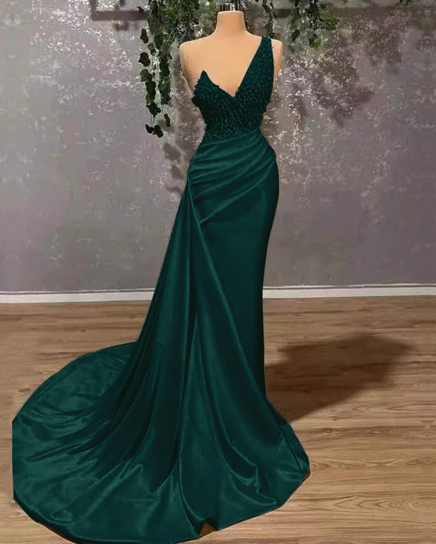 Sheath One Shoulder  Sweep/Brush Train Dresses Long Prom Dress With Sequins