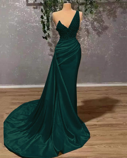 Sheath One Shoulder  Sweep/Brush Train Dresses Long Prom Dress With Sequins