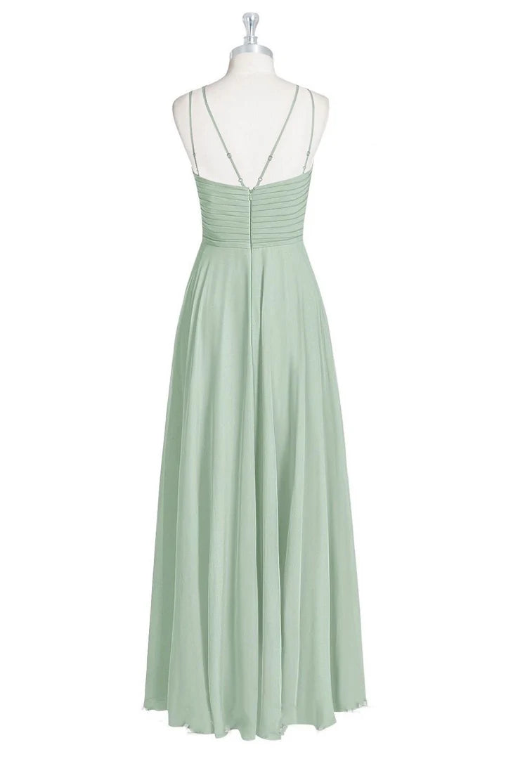 Halter Spaghetti Straps A-Line Long Bridesmaid Dress