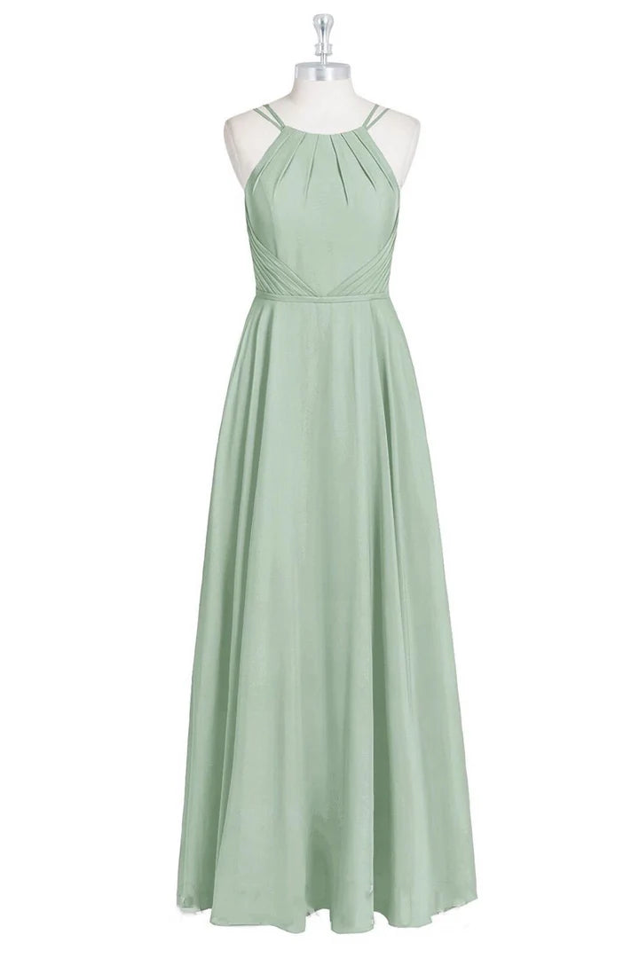 Halter Spaghetti Straps A-Line Long Bridesmaid Dress