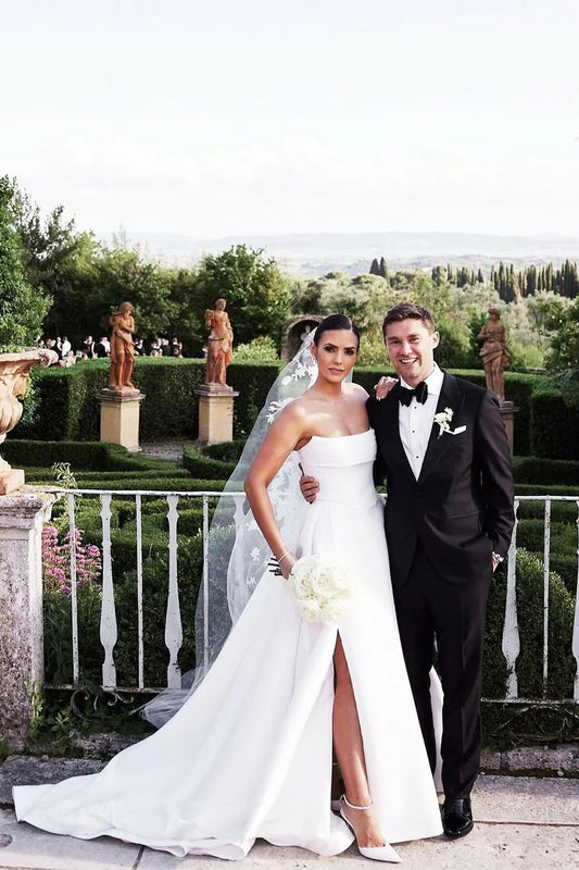 Ball Gown Strapless Off-the-Shoulder Satin Mopping The Floor Wedding Dresses