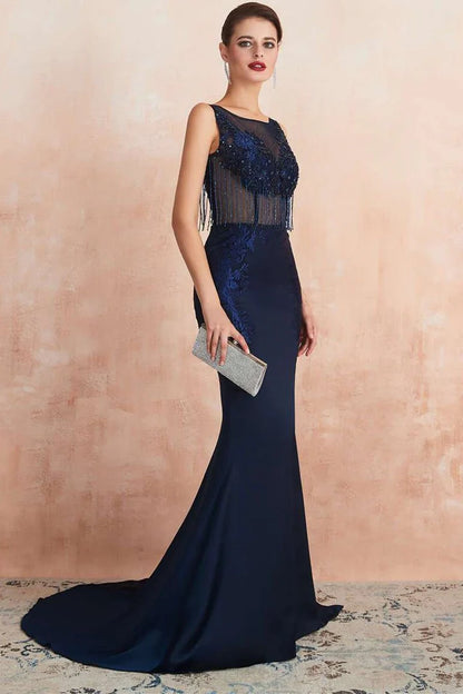 Beaded Fringe Long Mermaid Dress