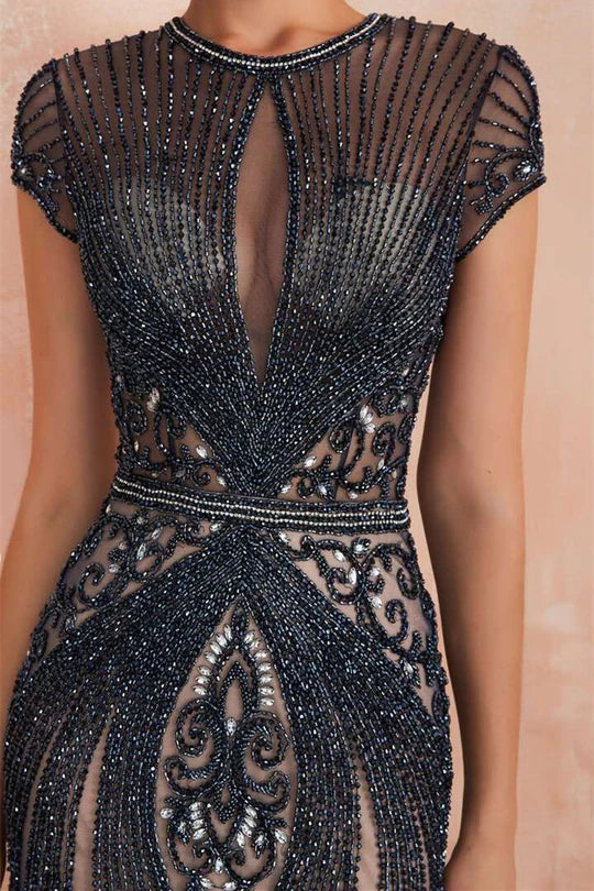 Gorgeous  Cap Sleeve Beaded Mermaid Dress