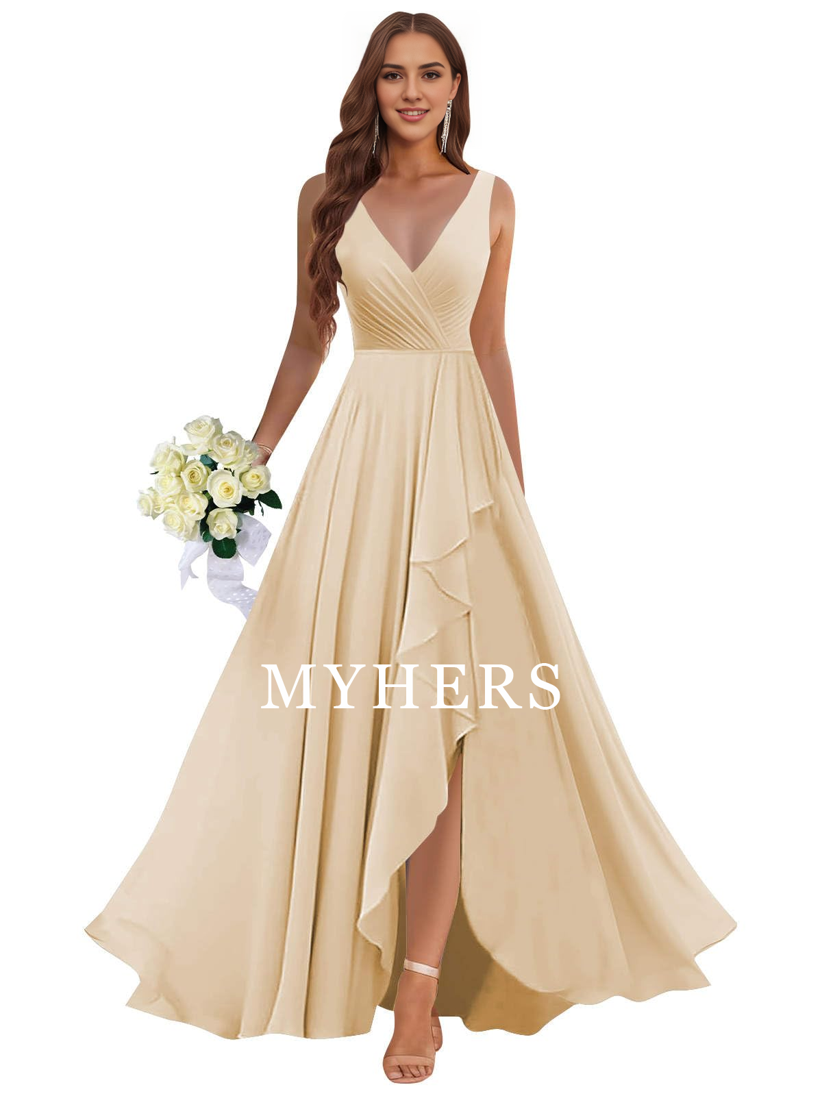 Formal Wear Dresses Ruffle Bridesmaid Dresses Long Slit Chiffon Pleated Evening Dress Elegant Simple Prom Dress