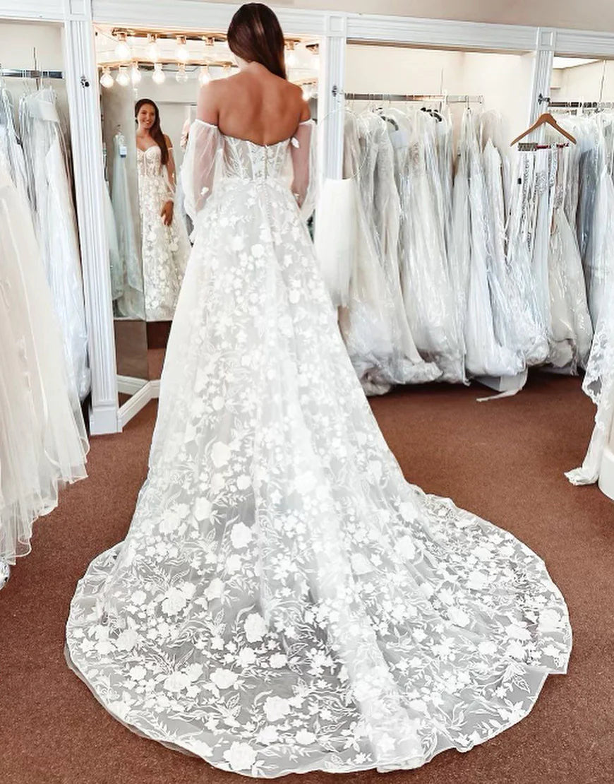 Lace A-Line Sweetheart Corset Long Wedding Dress