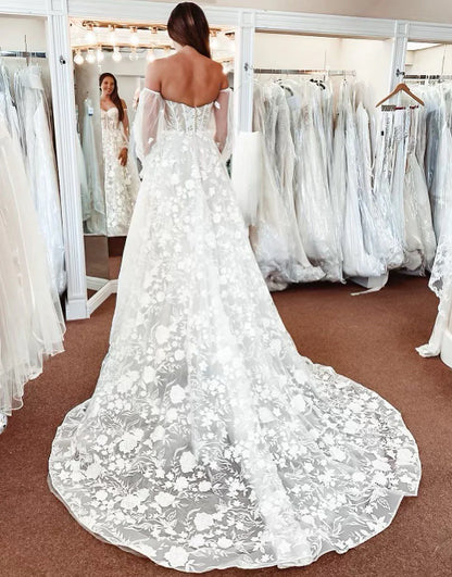 Lace A-Line Sweetheart Corset Long Wedding Dress