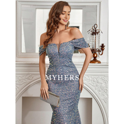Formal Wear Dresses Sequin Bodycon Long Sleeve Elegant Evening Party Maxi Dresses High Quality Prom Dress