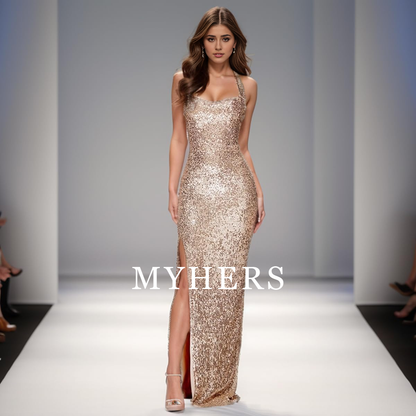 Formal Wear Dresses Sequin Sleeveless Boycon Split Floor Length Sparkly Maxi Dress Prom Dress