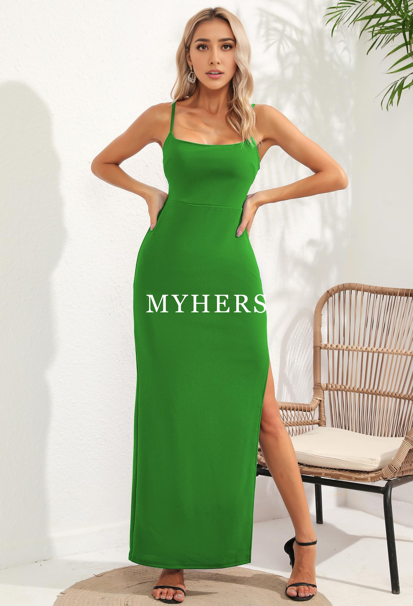 Formal Wear Dresses Prom Dress Sexy Backless Spaghetti Straps Square Neck Maxi Dress Thigh High Slit Bodycon Cocktail Party Dress Wedding Guest Dresses