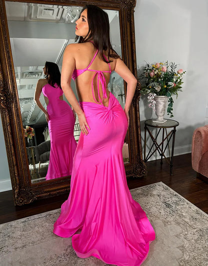 Mermaid Halter Lace-Up Back Long Prom Dress