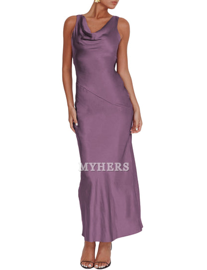 Cowl Neck Sleeveless Backless Open Back Tie Back Bridesmaid Dresses Wedding Guests Dresses