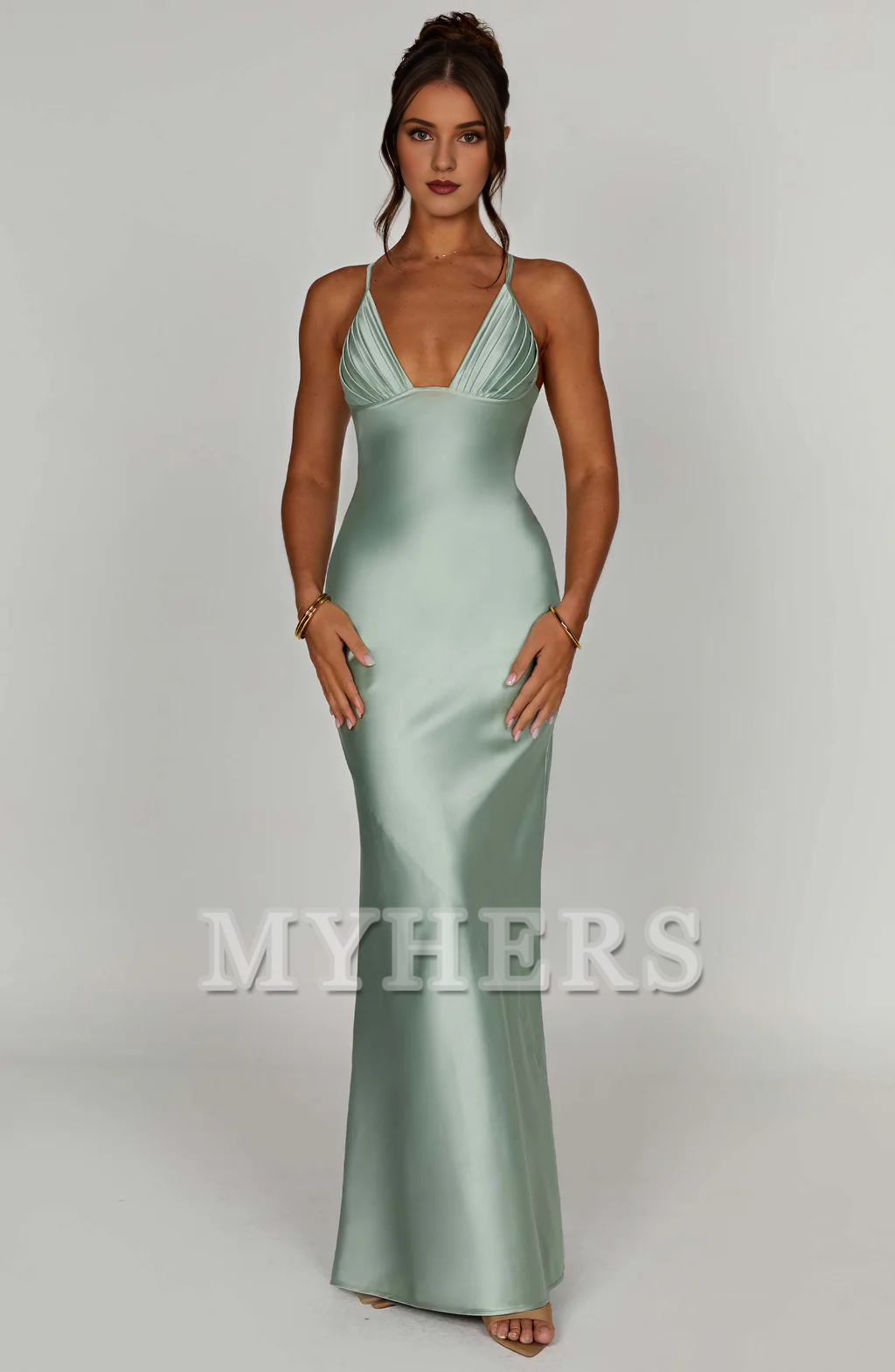Elegant Mermaid Halter Plunge Neckline Backless Sheath Dresses Fashion Simple Bridesmaid Dresses Wedding Guests Dresses