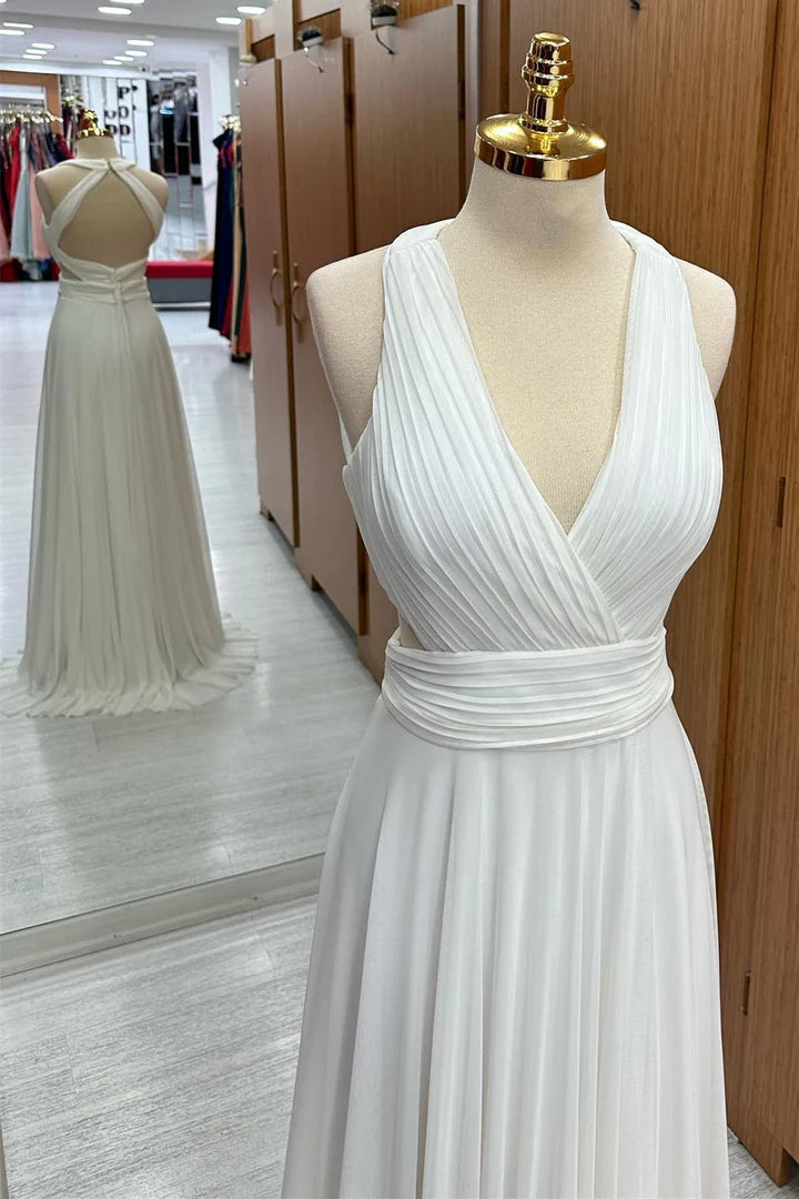 Halter Cutout Chiffon Wedding Guest Dress