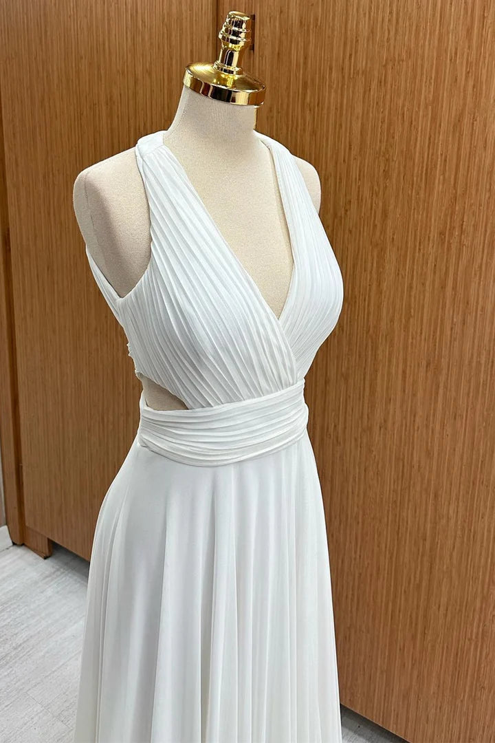 Halter Cutout Chiffon Wedding Guest Dress