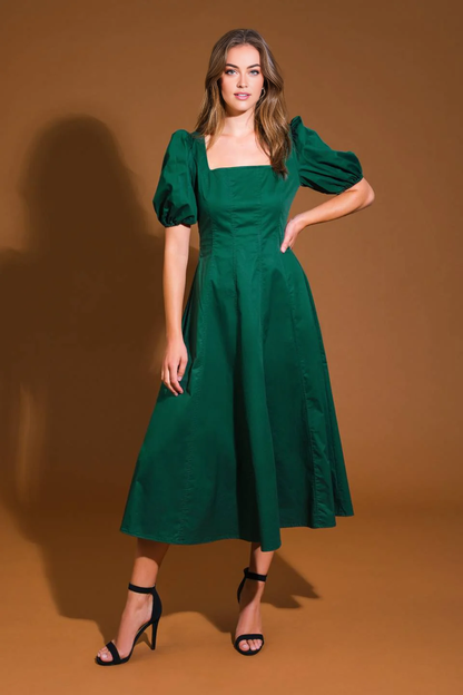 November December Wedding Guest Formal Dress Square Neck short sleeve Medium Long Styles Elegant Formal Simple Prom Dress