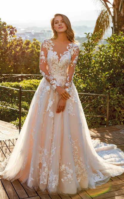 New Pattern Wedding Dress Beach Lace Long Sleeves Bridal Gowns Elegant Formal Women's Dresses