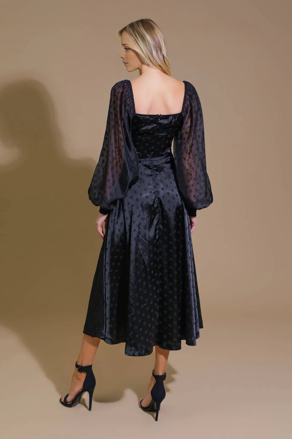 November December Wedding Guest Formal Dress Fashion V Neckline Long Sleeve Circular Dots Elegant Prom Dress