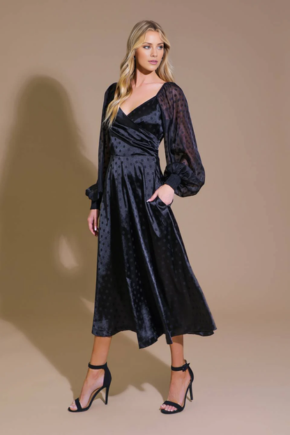 November December Wedding Guest Formal Dress Fashion V Neckline Long Sleeve Circular Dots Elegant Prom Dress