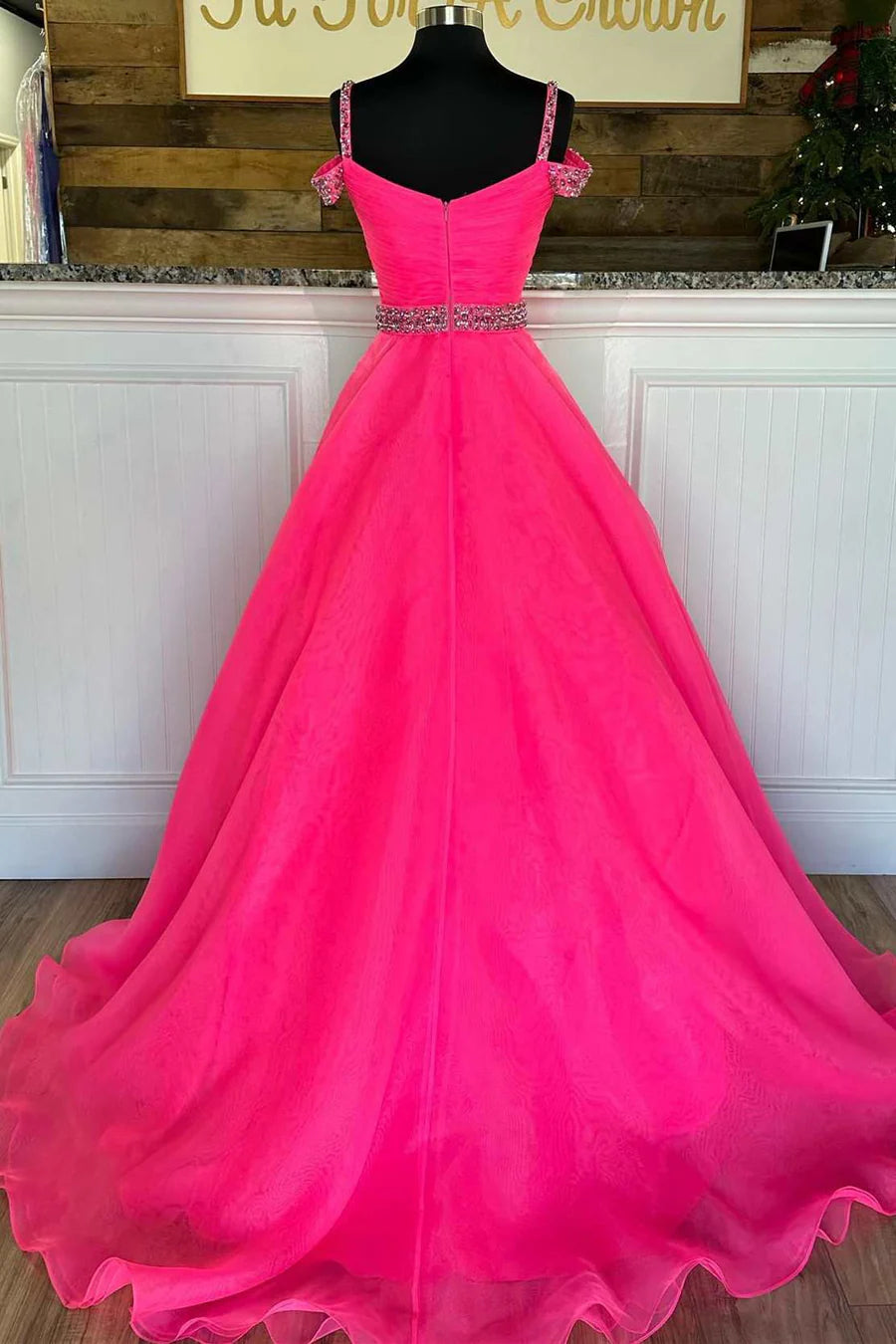Beaded Cold-Shoulder A-Line Prom Dress