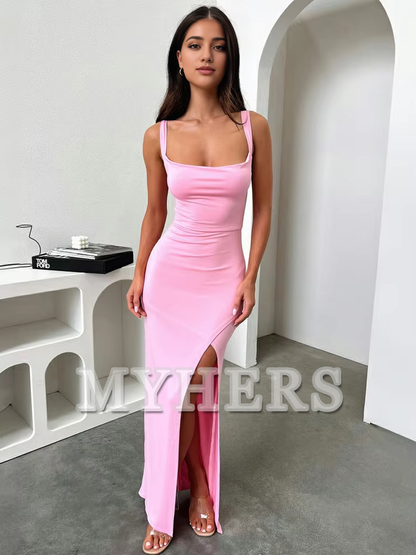 High Split Slim Sleeveless Sexy Dress Elegant Party Long Dresses Backless Bodycon Side Fork Evening Dress Formal Women's Dresses