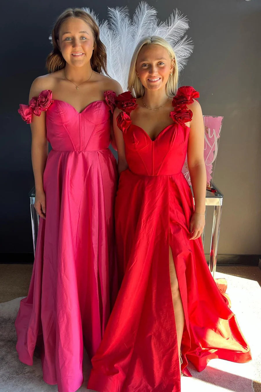 Corset A-Line Long Prom Dress with Rosette Straps