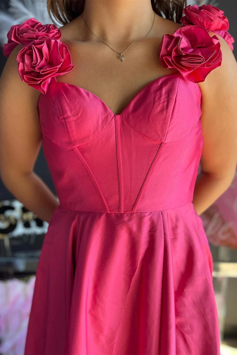 Corset A-Line Long Prom Dress with Rosette Straps