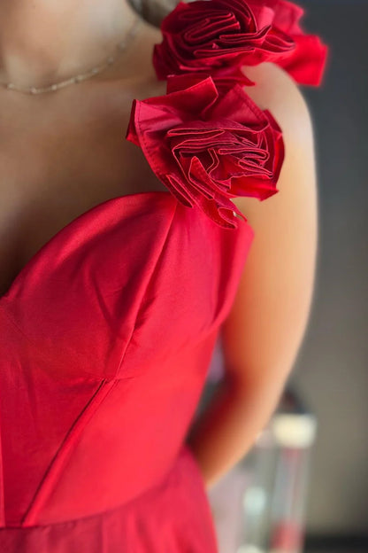 Corset A-Line Long Prom Dress with Rosette Straps