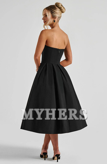 A Line Strapless Backless Elegant Exquisite Dresses Bridesmaid Dresses Wedding Guests Dresses