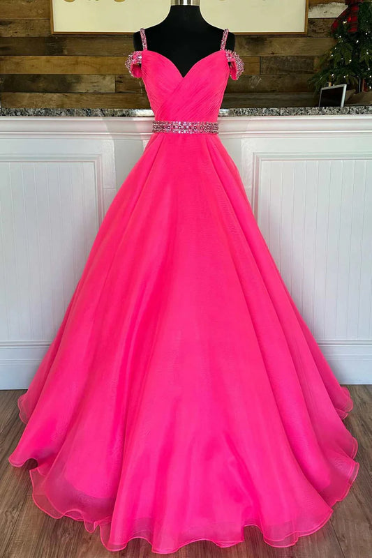 Beaded Cold-Shoulder A-Line Prom Dress