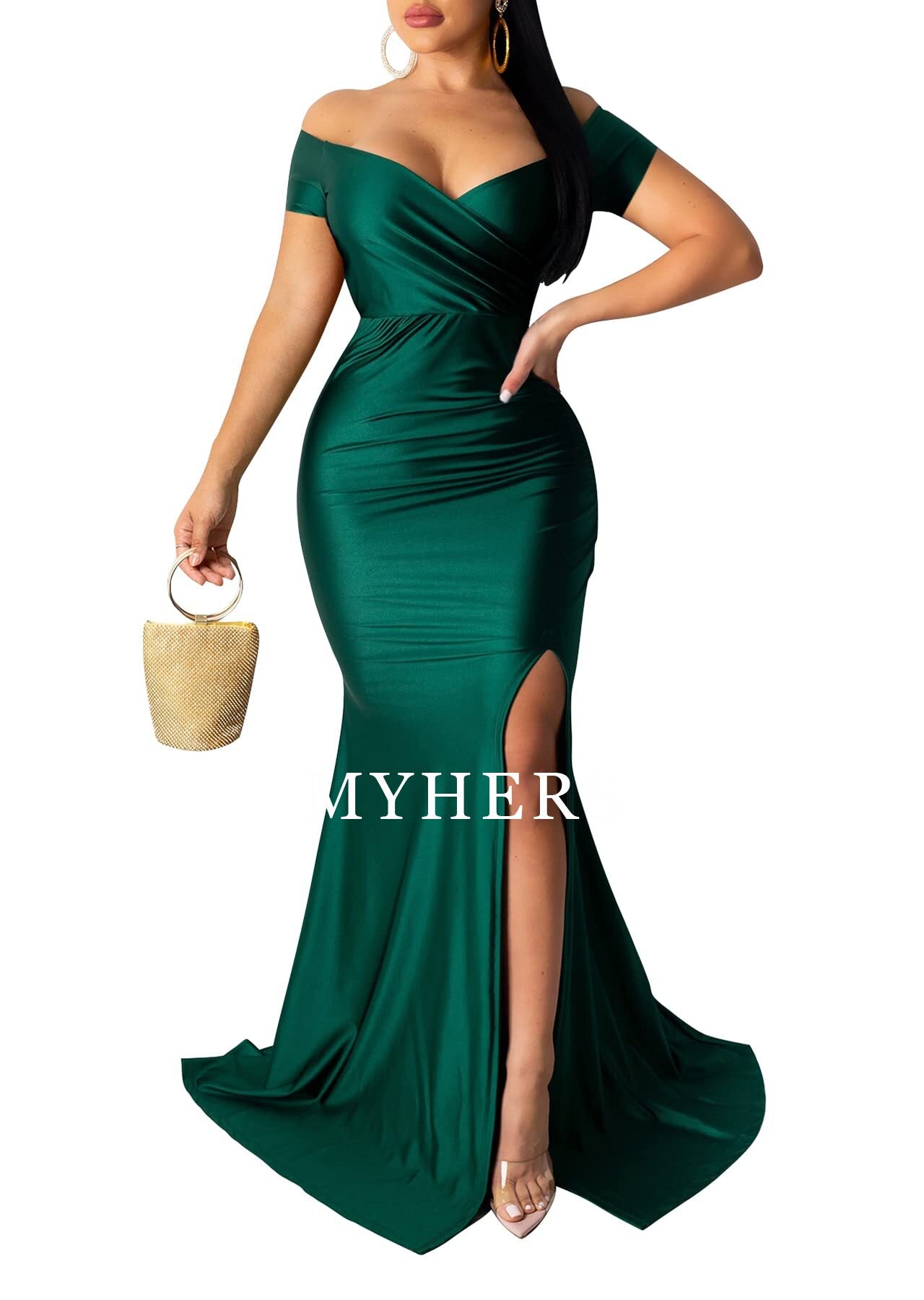 Formal Wear Dresses V Neck Sexy Party Maxi Dress Short Sleeve Off Shoulder Wrap Side Split Bodycon Evening Cocktail Dresses Prom Dress