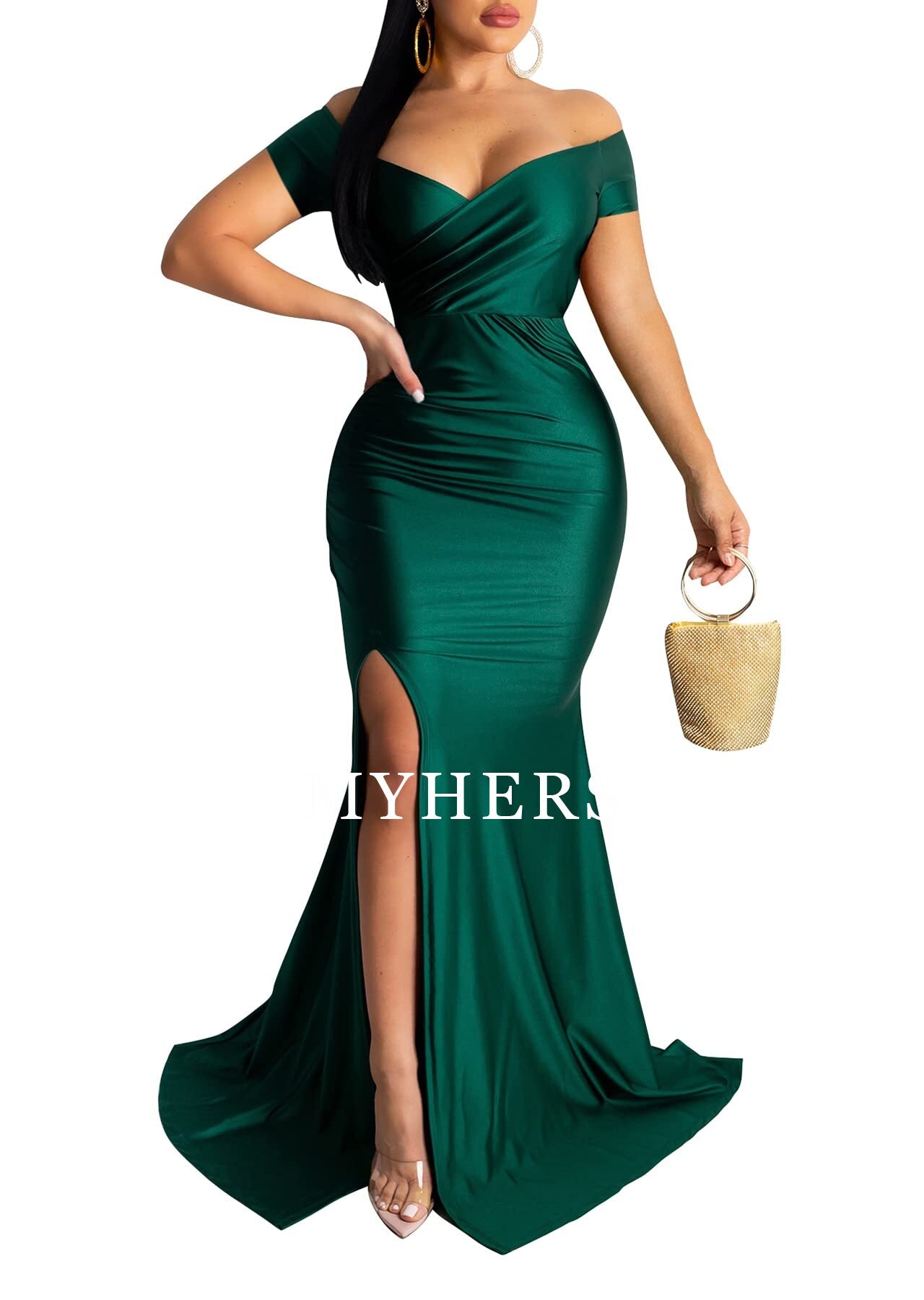 Formal Wear Dresses V Neck Sexy Party Maxi Dress Short Sleeve Off Shoulder Wrap Side Split Bodycon Evening Cocktail Dresses Prom Dress