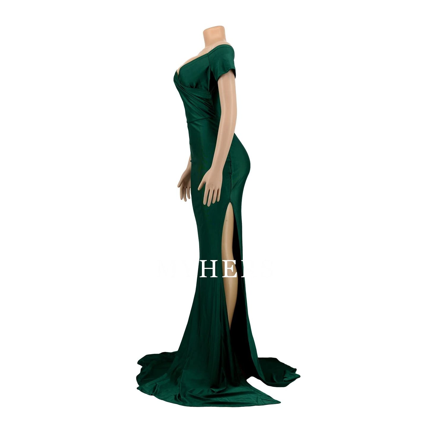 Formal Wear Dresses V Neck Sexy Party Maxi Dress Short Sleeve Off Shoulder Wrap Side Split Bodycon Evening Cocktail Dresses Prom Dress