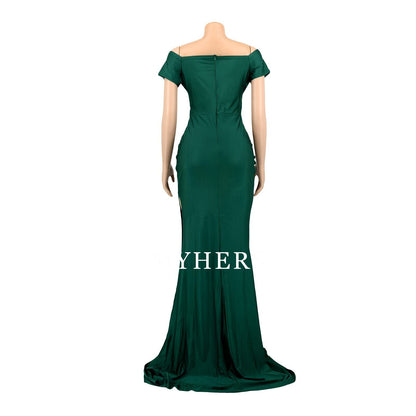 Formal Wear Dresses V Neck Sexy Party Maxi Dress Short Sleeve Off Shoulder Wrap Side Split Bodycon Evening Cocktail Dresses Prom Dress