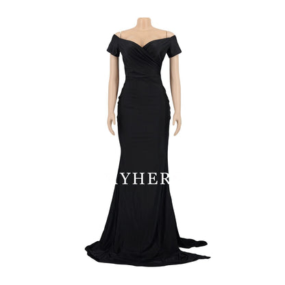 Formal Wear Dresses V Neck Sexy Party Maxi Dress Short Sleeve Off Shoulder Wrap Side Split Bodycon Evening Cocktail Dresses Prom Dress