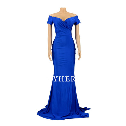 Formal Wear Dresses V Neck Sexy Party Maxi Dress Short Sleeve Off Shoulder Wrap Side Split Bodycon Evening Cocktail Dresses Prom Dress