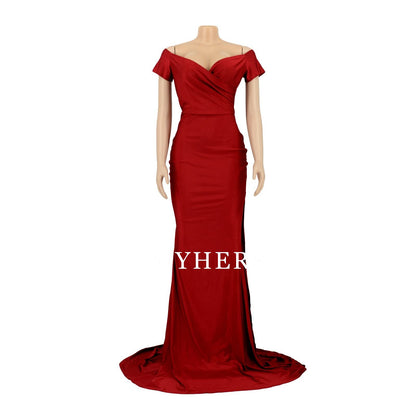 Formal Wear Dresses V Neck Sexy Party Maxi Dress Short Sleeve Off Shoulder Wrap Side Split Bodycon Evening Cocktail Dresses Prom Dress