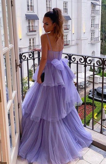 Tiered  Bustier Bow-Back Long Prom Dress