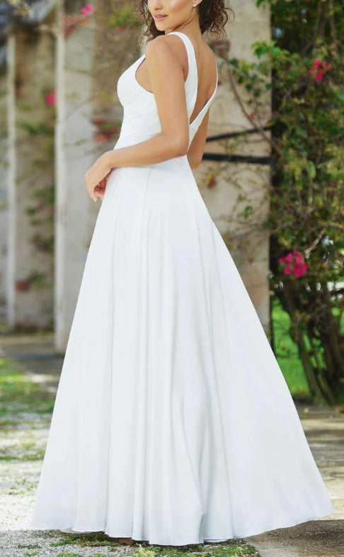 November December Wedding Dress A-line skirt V-neckline Sleeveless Floor length Split Fork Simple Formal Formal Dress