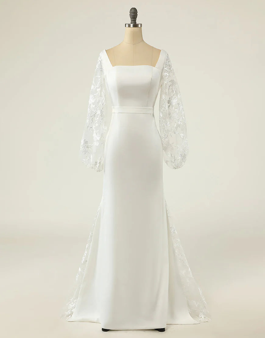 Mermaid Square Neck Long Sleeves Wedding Dress