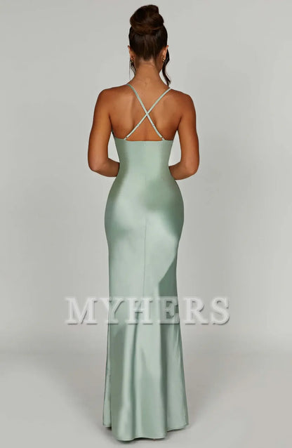 Elegant Mermaid Halter Plunge Neckline Backless Sheath Dresses Fashion Simple Bridesmaid Dresses Wedding Guests Dresses