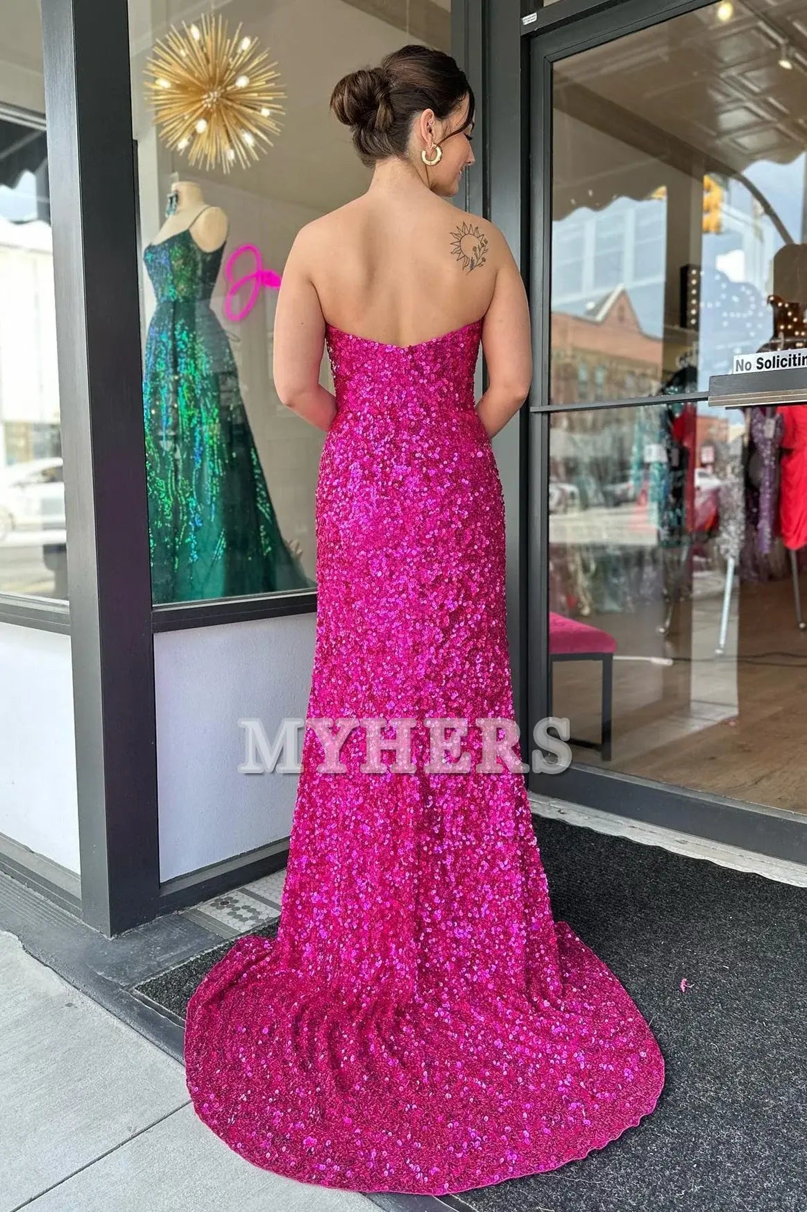 Formal Women's Dresses Wedding Guest Dresses Strapless Sequins Long Prom Dress Side Fork Sparkle Charming Evening Dress