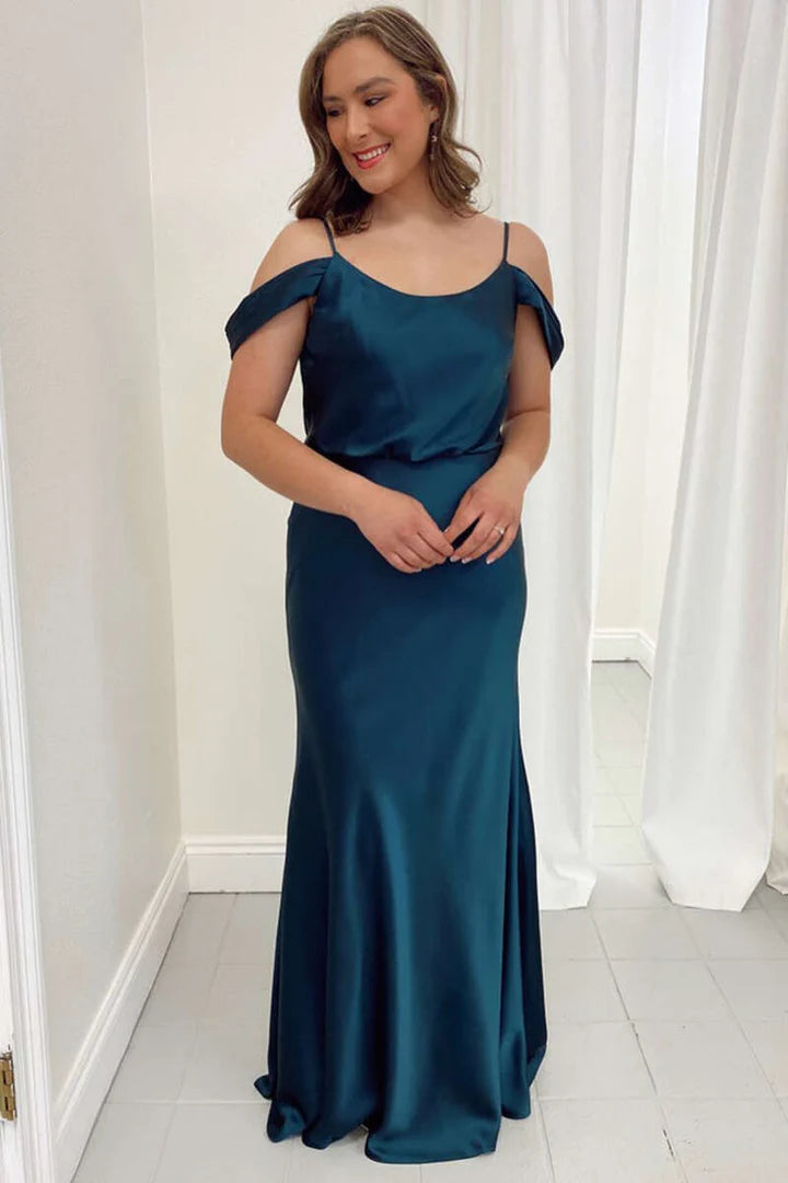 Satin Cold-Shoulder Long Bridesmaid Dress