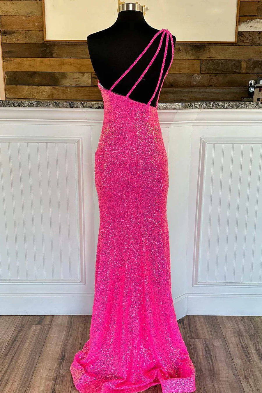 Sequin One-Shoulder Long Prom Dress with Tassels