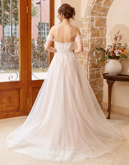 A Line Halter White Long Wedding Dress with Appliques