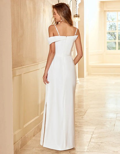 Sheath Spaghetti Straps White Long Bridesmaid Dress