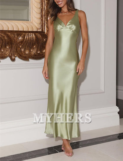 Elegant V Neck Backless Sleeveless Maxi Dress Low Back Bridesmaid Dresses Wedding Guests Dresses