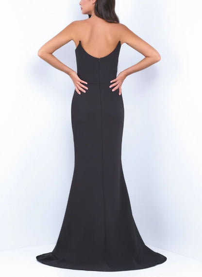 Wedding Guest Dress Front Back Scoop Neckline Sleek Fitted Silhouette Floor-Length Black Formal Dress Evening Dress