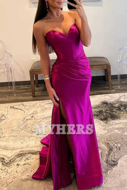 Formal Wear Dresses Wedding Guest Dresses Off Shoulder Sweetheart Pleated Mermaid Cultivate oneself Long Prom Dress Side Fork Exquisite Evening Dress