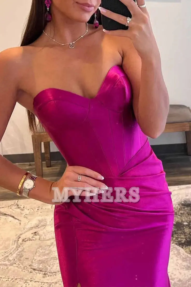 Formal Wear Dresses Wedding Guest Dresses Off Shoulder Sweetheart Pleated Mermaid Cultivate oneself Long Prom Dress Side Fork Exquisite Evening Dress