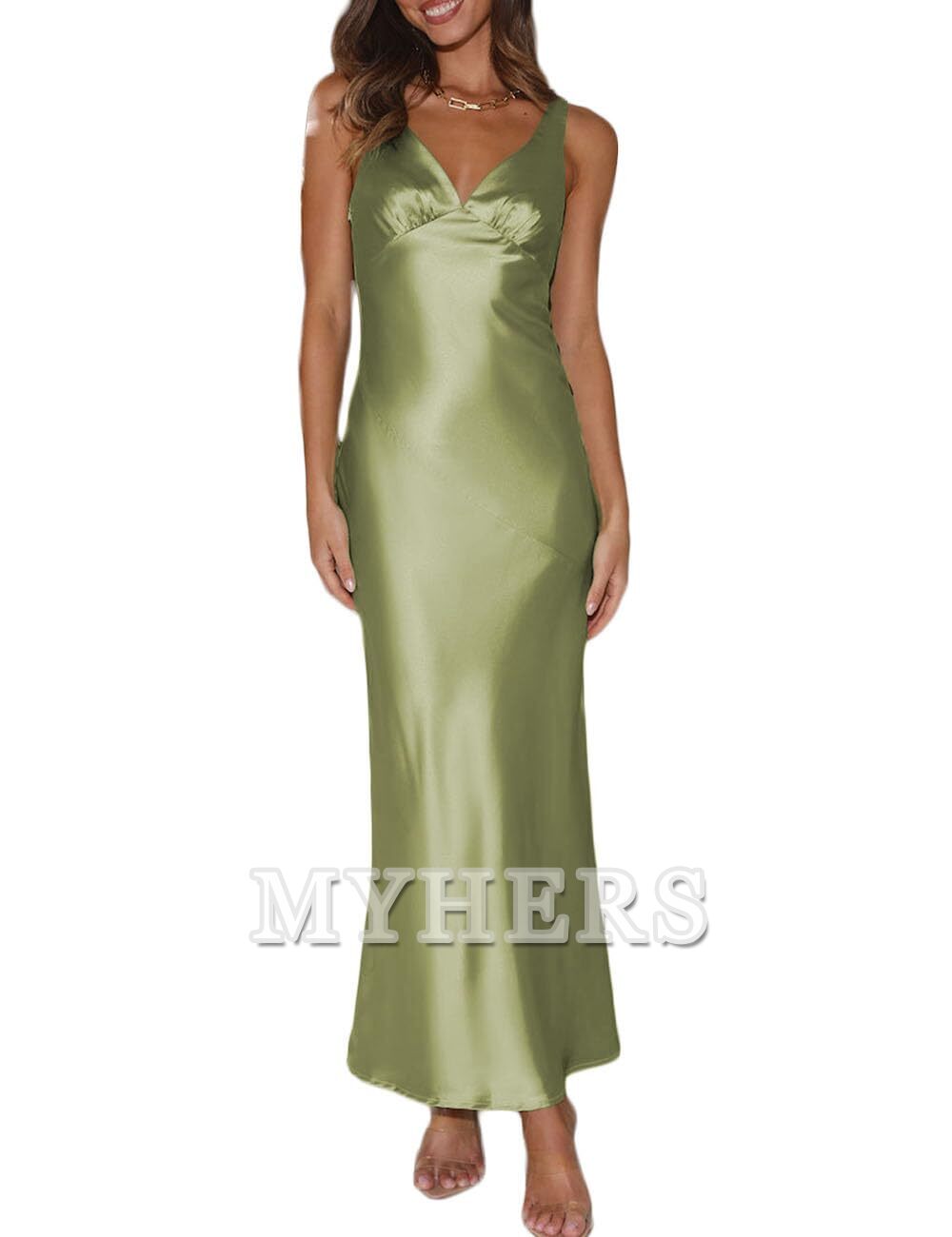 Elegant V Neck Backless Sleeveless Maxi Dress Low Back Bridesmaid Dresses Wedding Guests Dresses